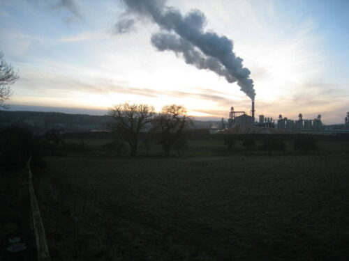 The Tyne Valley and chipboard factory near sunset