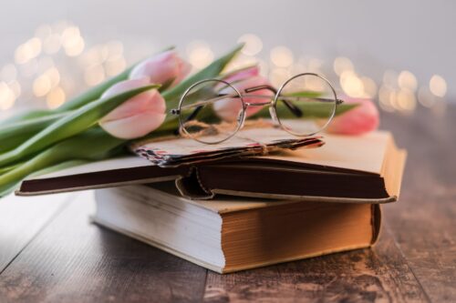 eyeglasses on a book